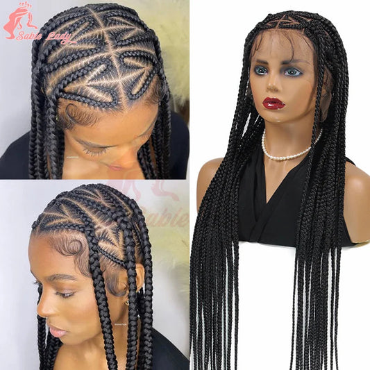 36" Synthetic Knotless Heart Box Braided Wigs For Black Women 613 Blonde Colored Full Lace Braids Hair Wigs Black Braiding Hair Luxegan