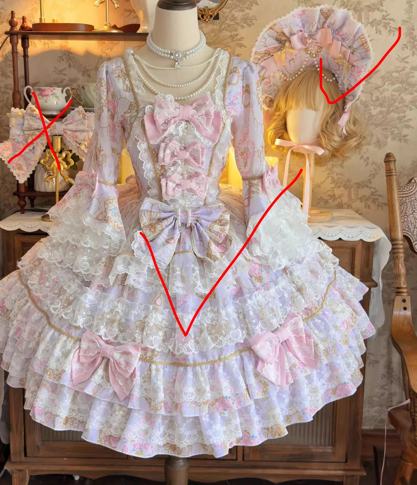 Women's Original Design Sweet Long Sleeve OP Dress | Super Fairy Cute Bow Birthday Party Gown | Elegant Square Collar Slim Fit Princess Dress | Premium Tatting Non-Stretch A-Line Lolita Vestido Luxegan