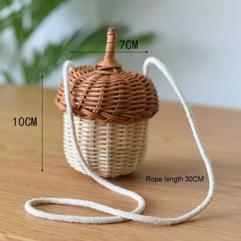 Acorn-shaped Woven Shoulder Bag | Tropical Beach Style Rattan Tote & Photo Prop Luxegan 