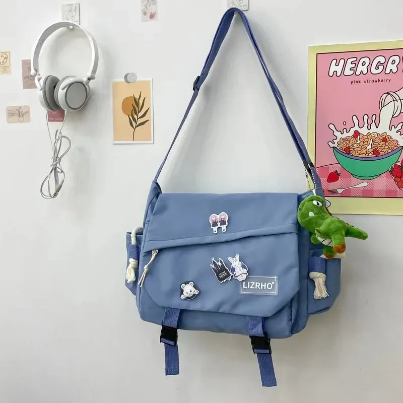 Messenger Bag Japanese Handbags School Korean Single Shoulder Bag | Girl Student Hong Kong Style Retro Large Capacity Postman Women's Luxegan