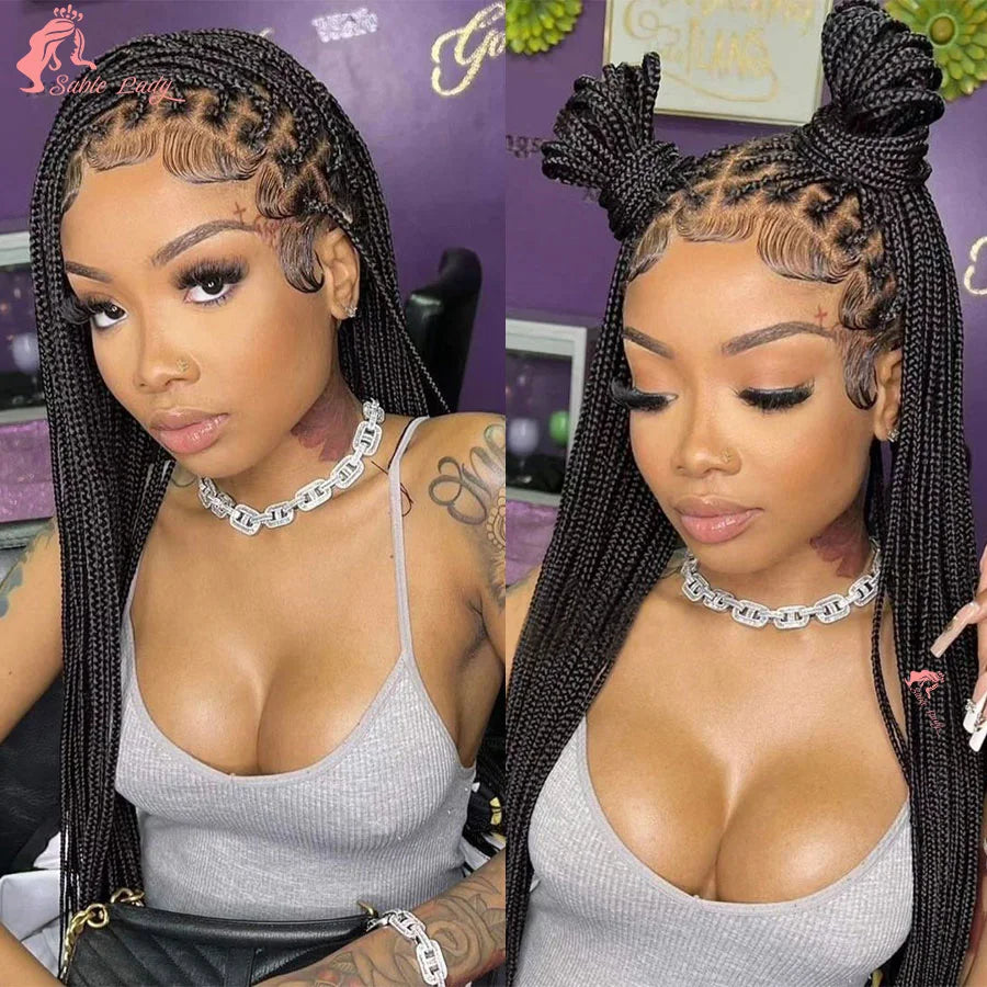 36 Inch Goddess Knotless Box Braids Cornrow Wig | 360 Full Lace