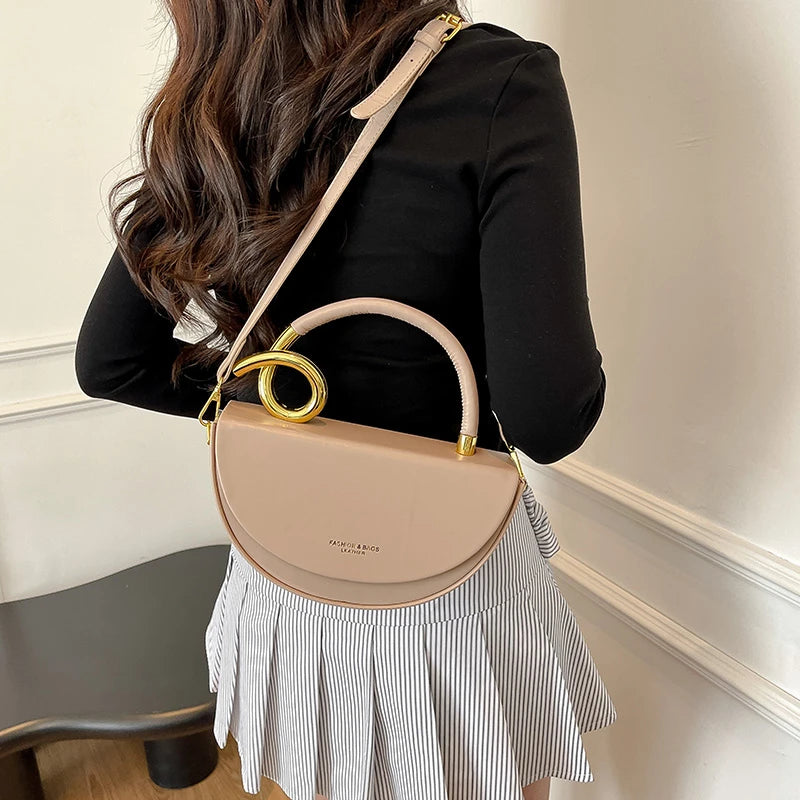 Designer Semicircle Saddle Crossbody | Small Hard PU Leather Handbag Luxegan