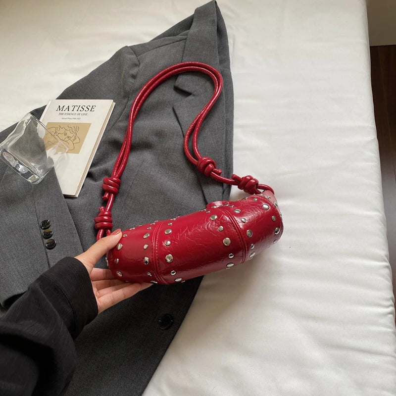 LEFTSIDE Rivets Design PU Leather Underarm Bags for Women 2025 New Punk Style Trend Female Shoulder Crossbody Bag Handbags