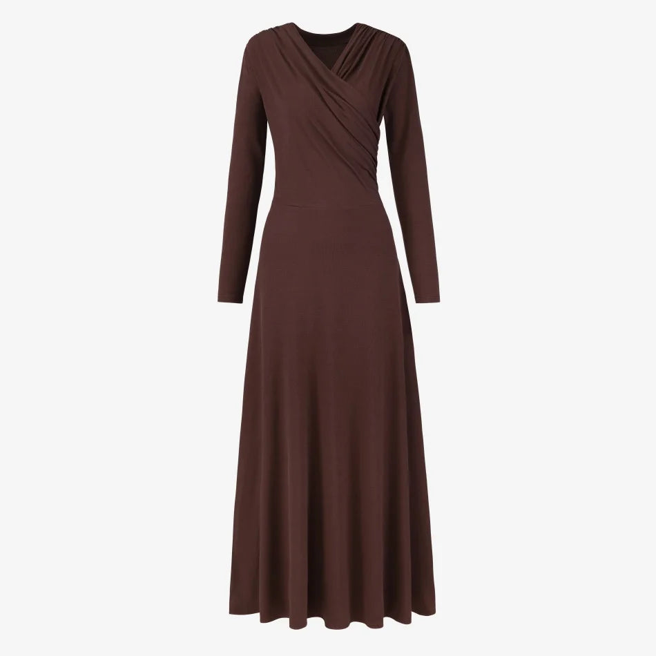 Original Design Flowy Wrap Cotton Maxi Dress | Elegant Lightweight V-Neck Long Dress for Women | Premium Dressy Medium-Stretch Floor-Length Gown | Comfortable Loose Fit Spring/Summer Wardrobe Essential Luxegan