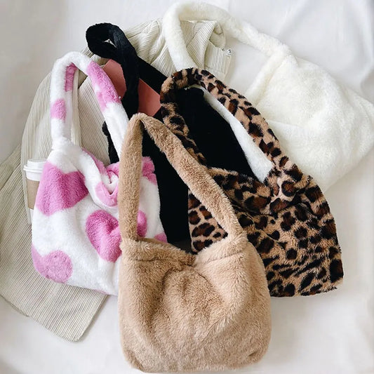 Plush Tote Bag | Fluffy Shoulder & Top-Handle Handbag Luxegan