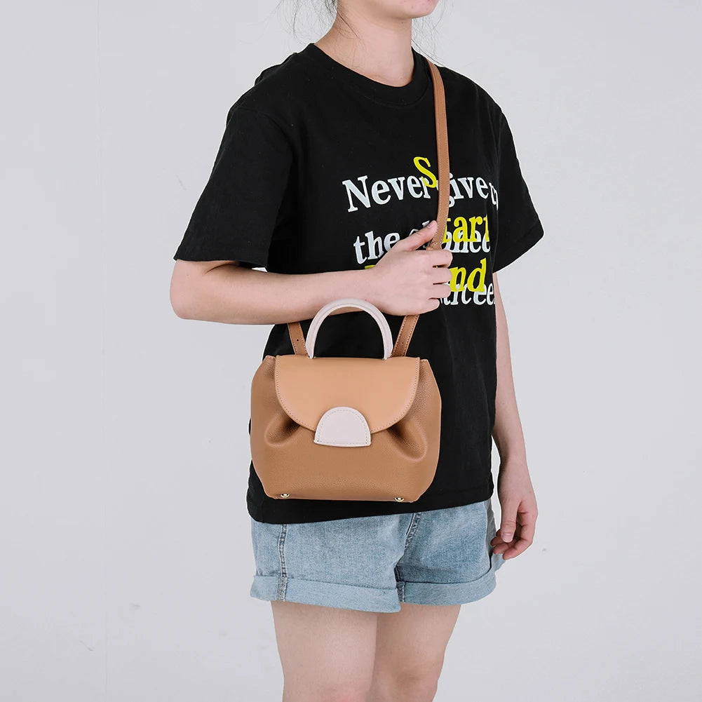 French Cowhide Small Satchel | Retro Trend Mini Crossbody Bag for Women (Classic Solid Flap Top-Handle Luxury Designer Handbag) Luxegan
