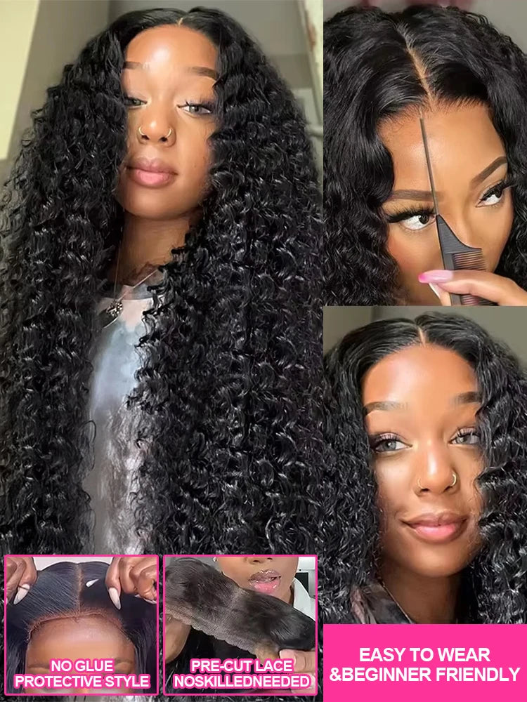 Water Wave Glueless Wig | Sophisticated HD Lace "Wear & Go" Silhouette | Elegant 250% Density Deep Wave Hairpiece | "Dignified" Swiss Lace Brazilian Human Hair Wig for Radiant Versatile Styling Luxegan