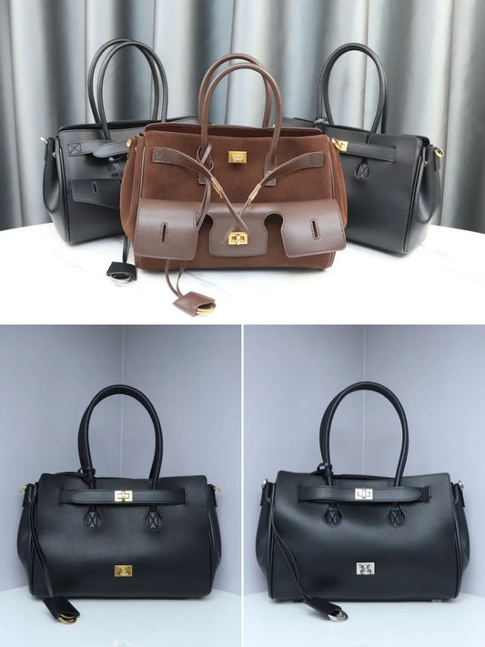 Premium Genuine Cowhide Leather Tote | Large-Capacity Neutral "Motorcycle Wing" Underarm Bag | Fashionable Genuine Leather Messenger for Ladies | Versatile Four-Seasons Casual Tote Luxegan