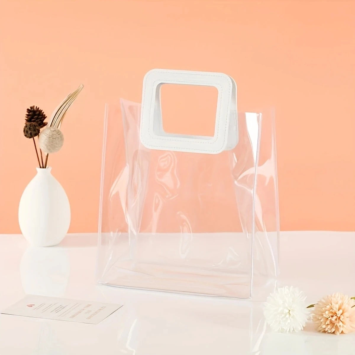 Romantic Transparent Handbag | White Handle & Flower Design Luxegan