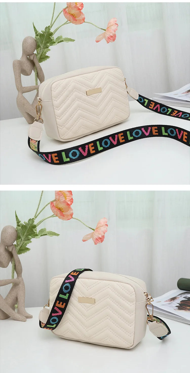 Embroidered Camera Bag | Casual Small Square Bag with Printed Strap Luxegan