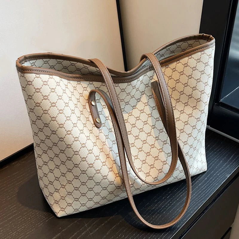 Large Capacity Shoulder Bag for Women | PU Leather Handbag for Commuting & Casual Use (Versatile Tote Bag, Geometric Pattern) Luxegan
