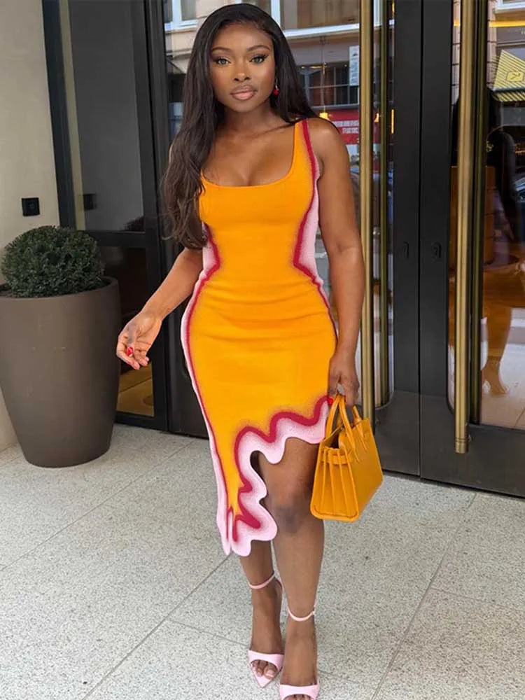 Summer Dresses for Women Round Neck Tank Top Dress Sleeveless Streetwear Slim Fit Orange Short Dress Wholesale Dropshipping