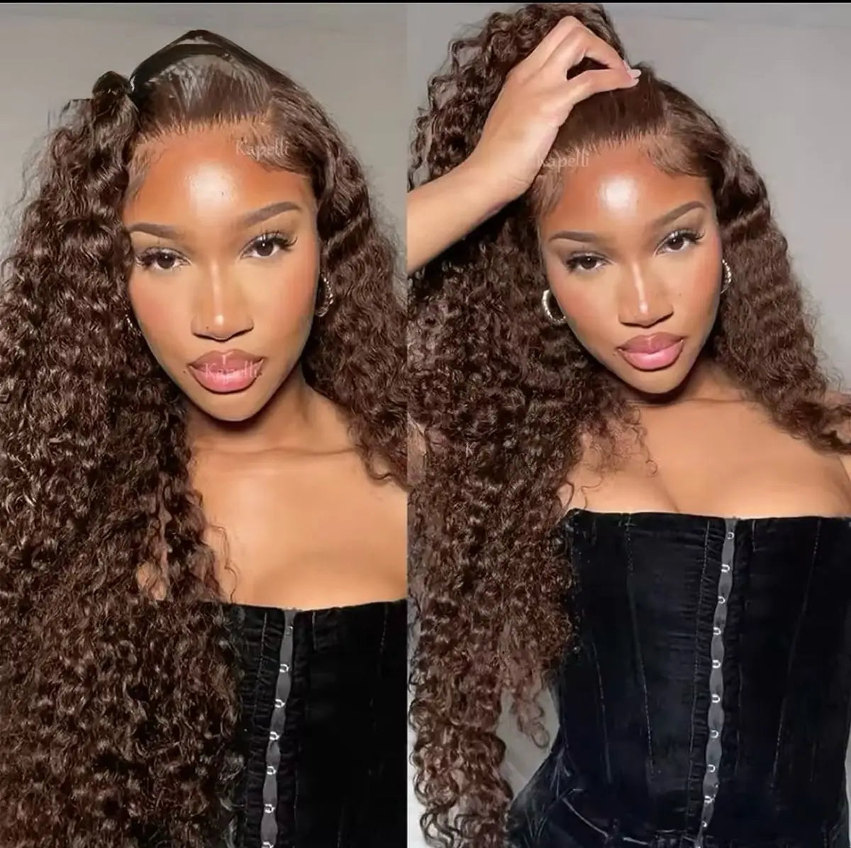 Chocolate Brown Deep Wave HD Lace Frontal Wig | Sophisticated 200% Density Transparent Lace | Elegant "Brazilian Remy" 18-24 Inch Silhouette | "Dignified" Water Wave Human Hair for Radiant Versatile Styling Luxegan