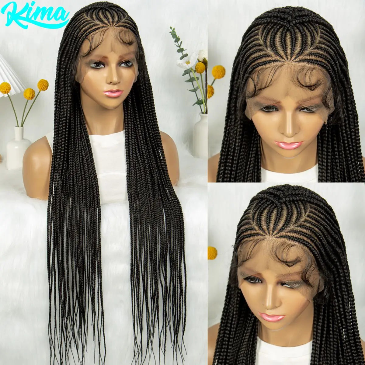 Box Braids Wig 36Inch Cornrow Braided Wigs Synthetic Full Lace  Braided Wig for Black Women Blended Lace Front Braiding Hair Wig Luxegan