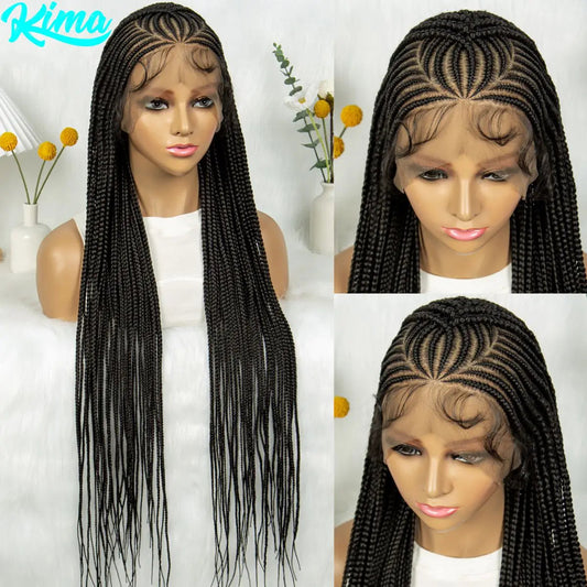 Box Braids Wig 36Inch Cornrow Braided Wigs Synthetic Full Lace  Braided Wig for Black Women Blended Lace Front Braiding Hair Wig Luxegan