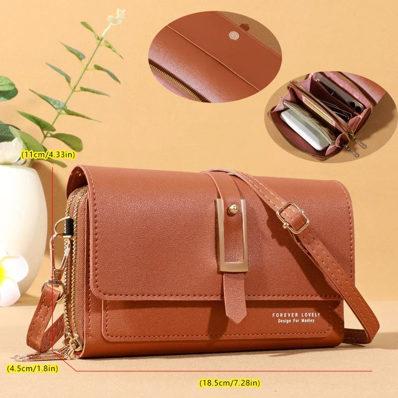 Small Crossbody Shoulder Bag for Women | Sophisticated England Style Cellphone Purse | Elegant PU Leather Card Holder Wallet | Fashion-Forward Box Handbag with Sequined Letter Applique Luxegan
