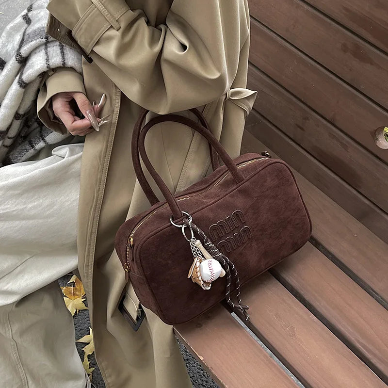 Matte Leather Tote Bag | Women's Shoulder Bag & Autumn Trend New Style Ladies Bowling Bag (Large Capacity Briefcase) Luxegan