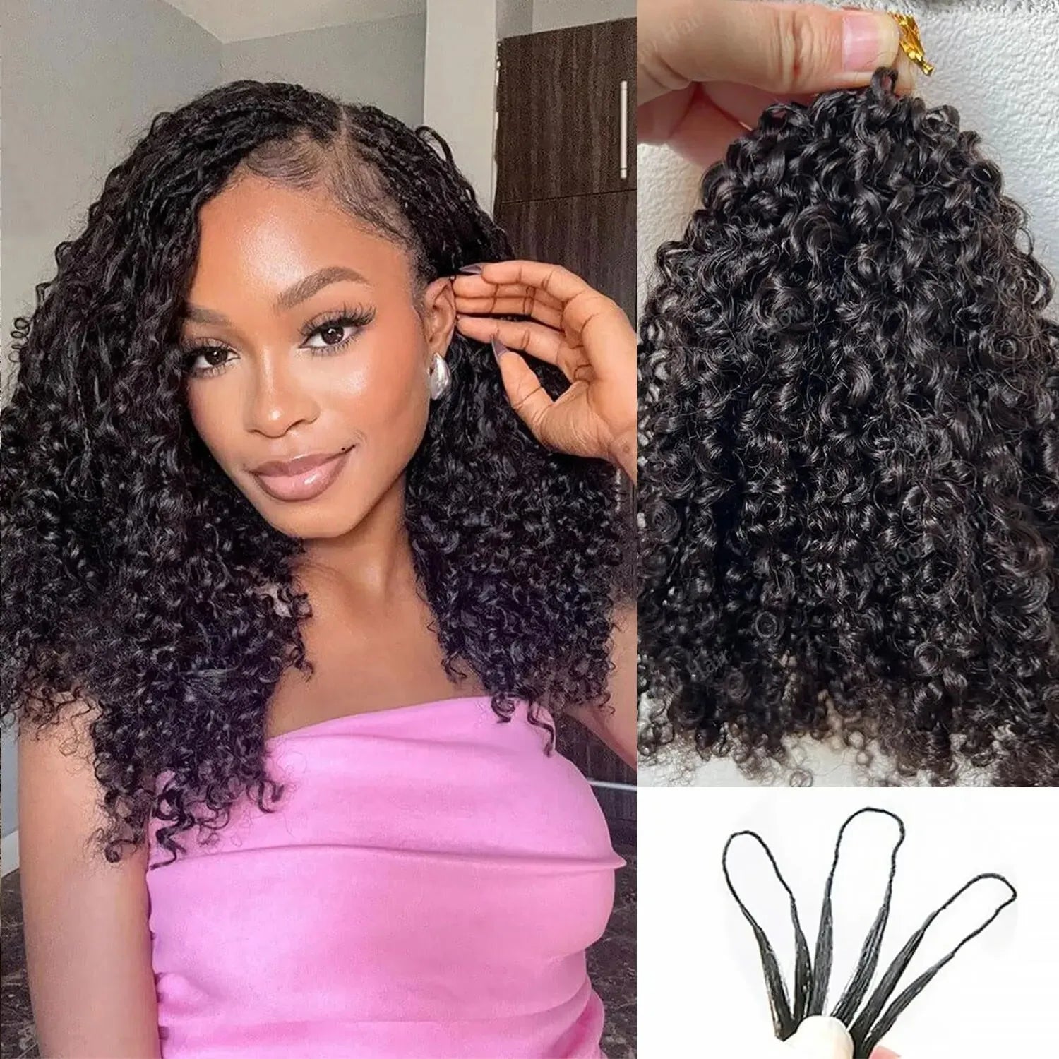 Pre-Looped Burmese Curly Crochet Human Hair Extensions – Feather-Line Invisible | Knotless | Remy - view 3