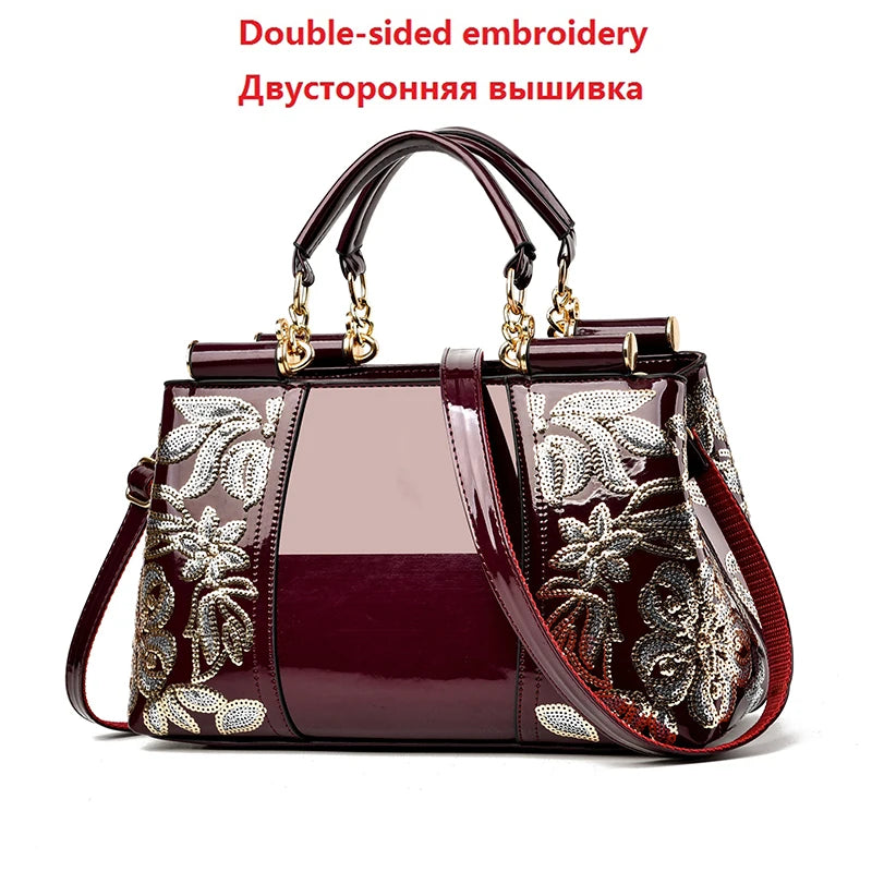 New Patent Leather Shiny Women’s Bag | Luxury Designer Atmospheric Handbag | High-Gloss Fashion Shoulder & Messenger Bag | Sophisticated Large Capacity Saffiano Satchel (Model 19NBY-124) Luxegan
