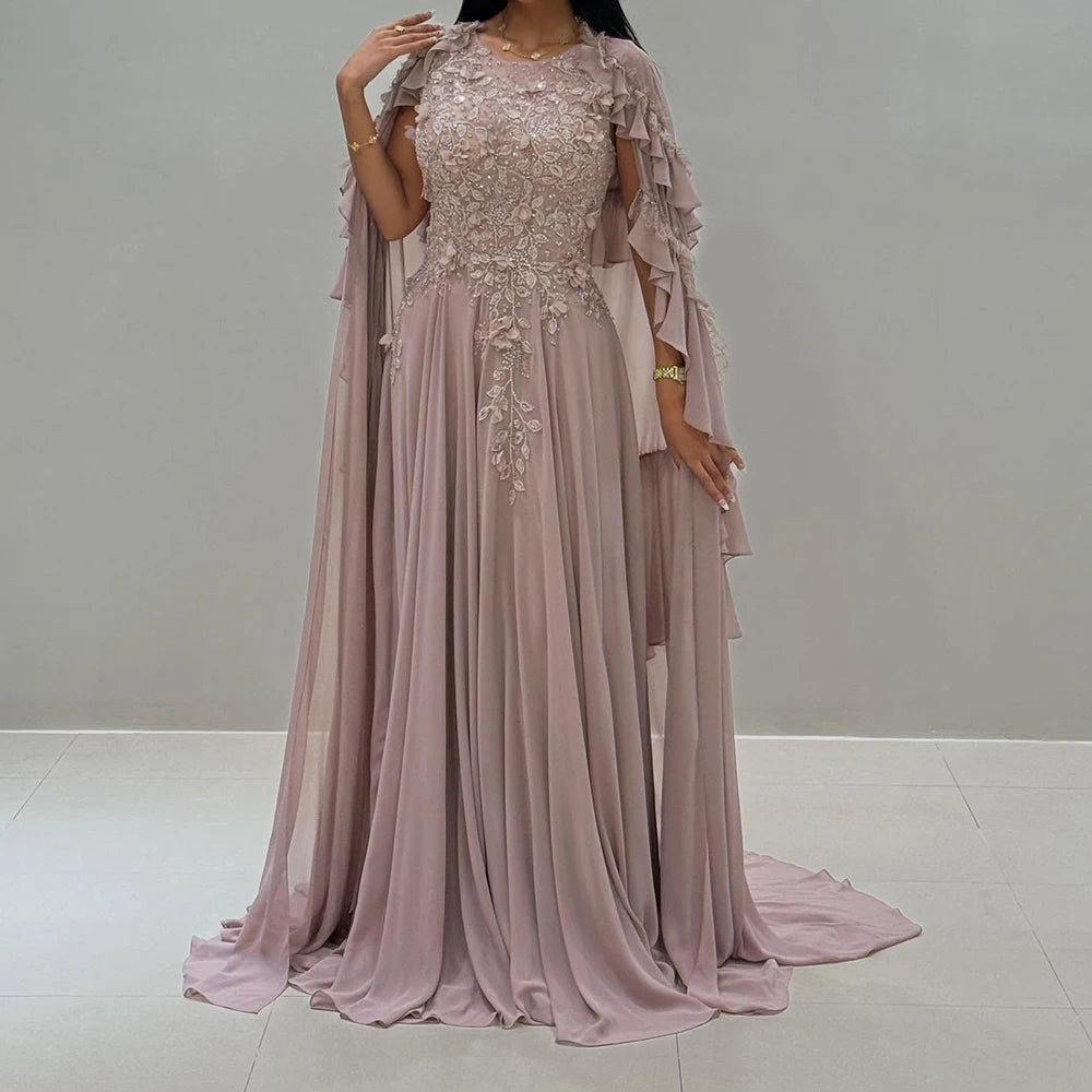 Trumpet/Mermaid O-Neck Sleeveless Crystal, Flower, Lace, Draped, Sequined & Ruched Detail Floor-Length Chiffon Prom Gown – Built-In Bra, Customisable Fit Luxegan