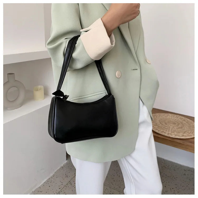 Retro Forearm Bag for Women | PU Leather Bow Handbag & Baguette Shoulder Bag (Western Style Underarm Bag, Casual Tote) Luxegan