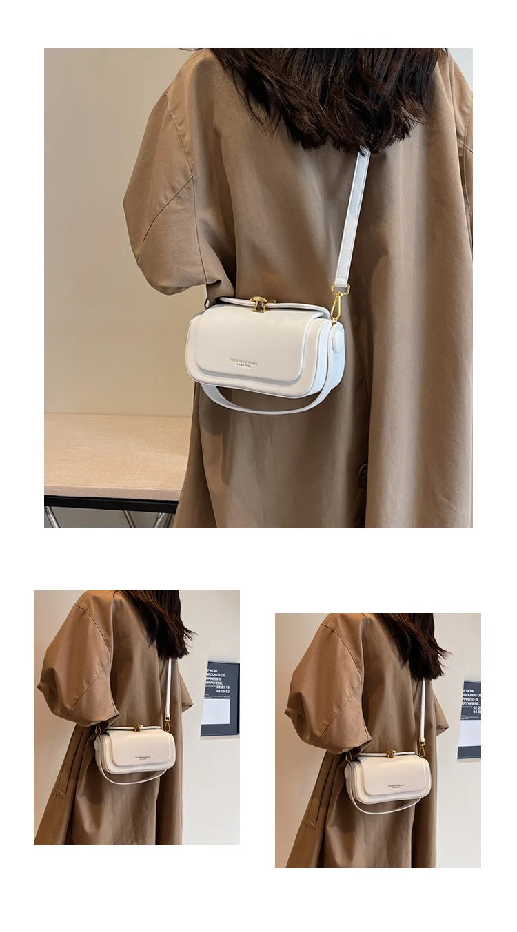 Classic Black Shoulder Bag for Women | Versatile Retro Square Crossbody | Sophisticated Textured Leather Flap Handbag | Fashion-Forward Large Capacity Bag with Elegant Lock Detail Luxegan