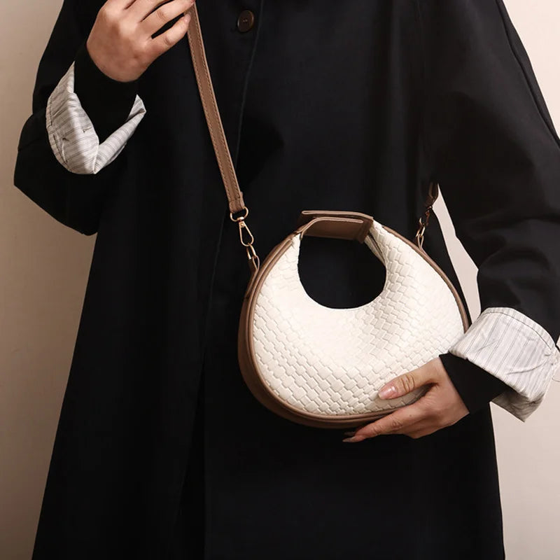 Fashion Solid Color Lattice Shoulder Bag | Sophisticated PU Leather Crossbody Bag | Elegant Ladies’ Small Trend Handbag | Luxury Designer Minimalist Flap Bag for Versatile Wear Luxegan