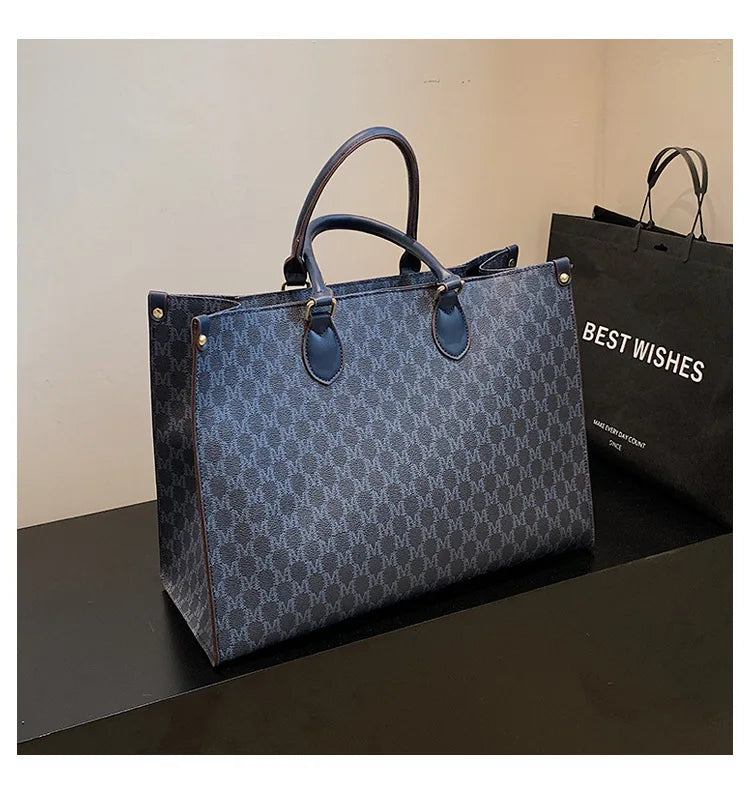 Retro European & American Large-Capacity Tote | Classic Letter Print PU Leather Shoulder Bag - view 19