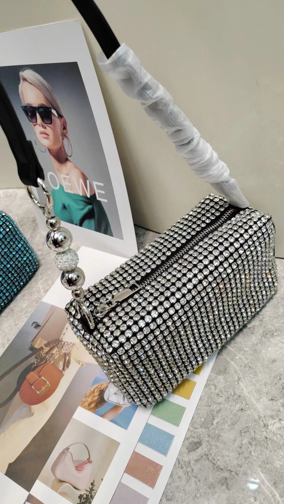 Super A Rhinestone Light Luxury Bag | Women's Summer High-End Texture Messenger & Portable Dinner Bag (Shiny Full Diamond Crossbody) Luxegan