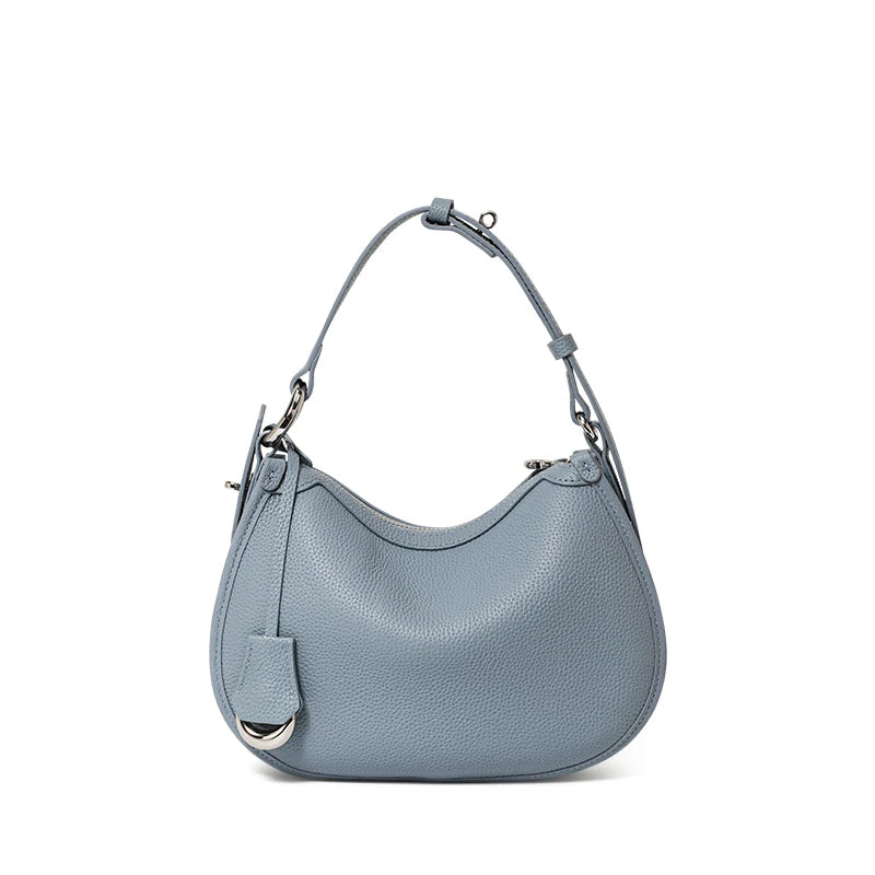 Premium First Layer Cowhide Underarm Bag | Niche Designer Minimalist Blue Shoulder Bag | Fashionable Soft Leather Saddle Handbag | Elegant Female Hobo Bag (Model Q1588) Luxegan