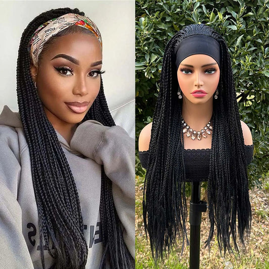 Ombre Brown Long Headband Box Braids Wig Braided African Dreadlock Wig Synthetic Braiding Beauty Hair Wigs For Women/Men Luxegan
