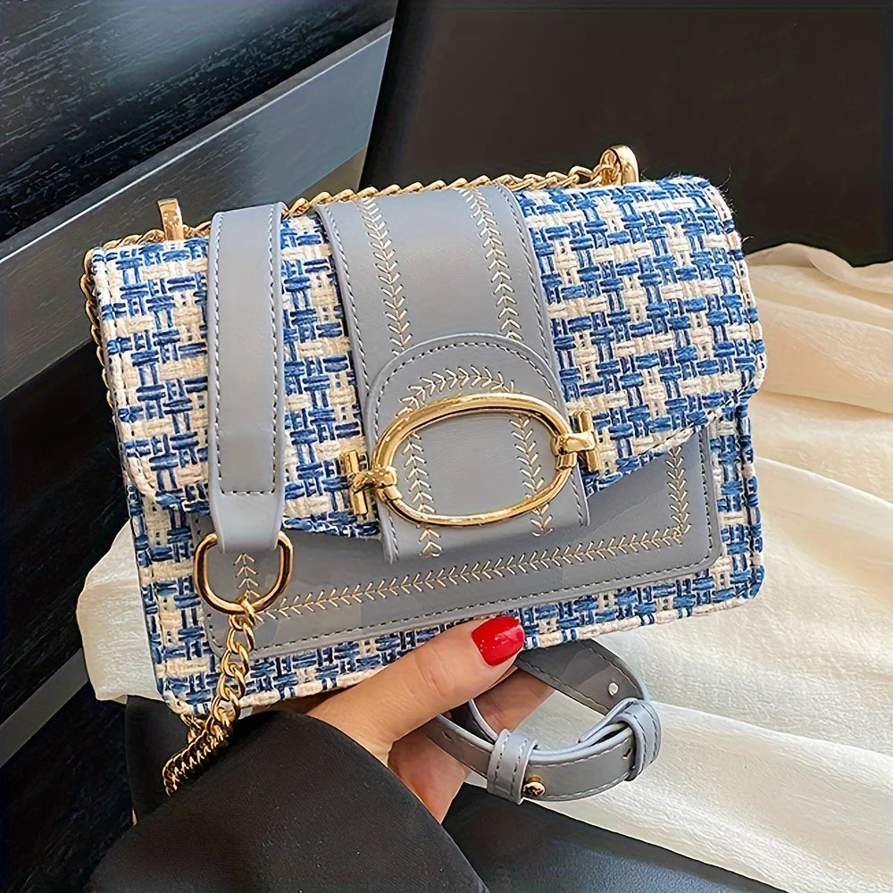 Chic Mini Plaid Tweed Crossbody Bag with Adjustable Strap Luxegan