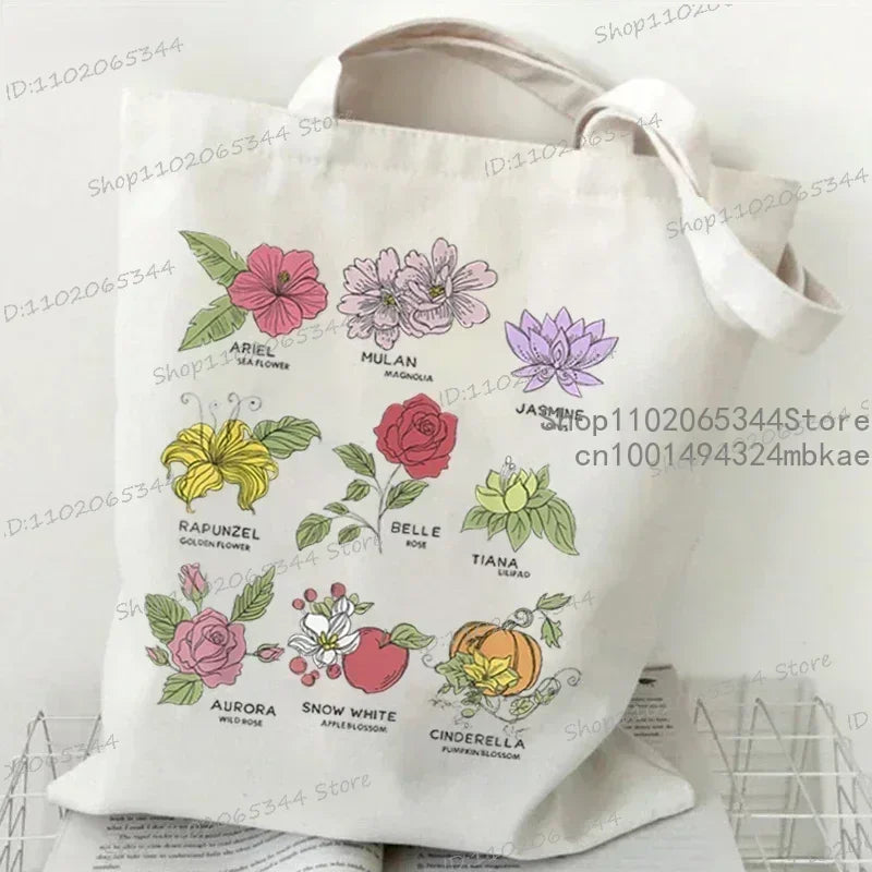 Myosotis Alpestris Canvasa Tote Bag for Women “Forget Me Not” Handbag Aesthetics Flower Shopper Bags Female Bohemia Shoulder Bag Luxegan