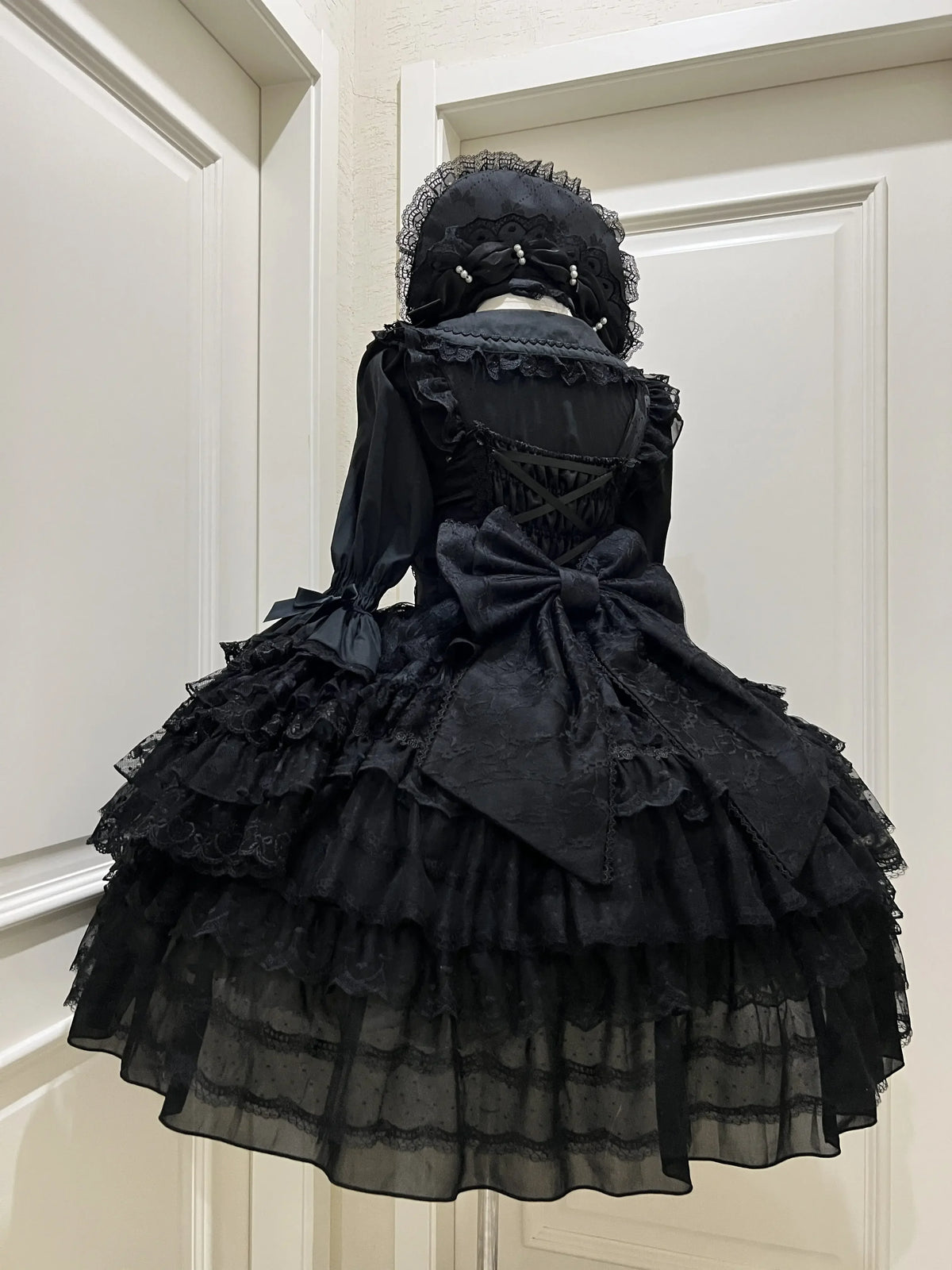 Sweet Lolita JSK Dress Set – Lace, Bow, Spaghetti Strap, Square Collar, A-Line