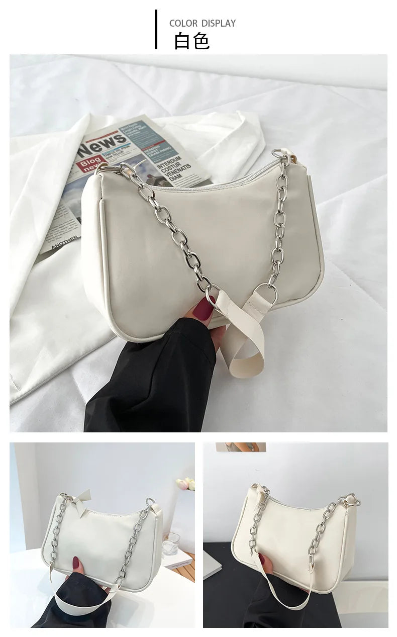 Shoulder Bags Women Underarm Chain Bag | PU Candy Colors Zipper Summer Simple Students Daily Casual Handbags Luxegan