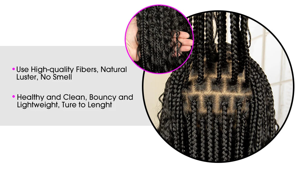 36 Inches Long Boho Braided Wigs with Baby Hair Synthetic Full Lace Knotless Box Braiding Wig with Curly Lace Frontal Wig Luxegan