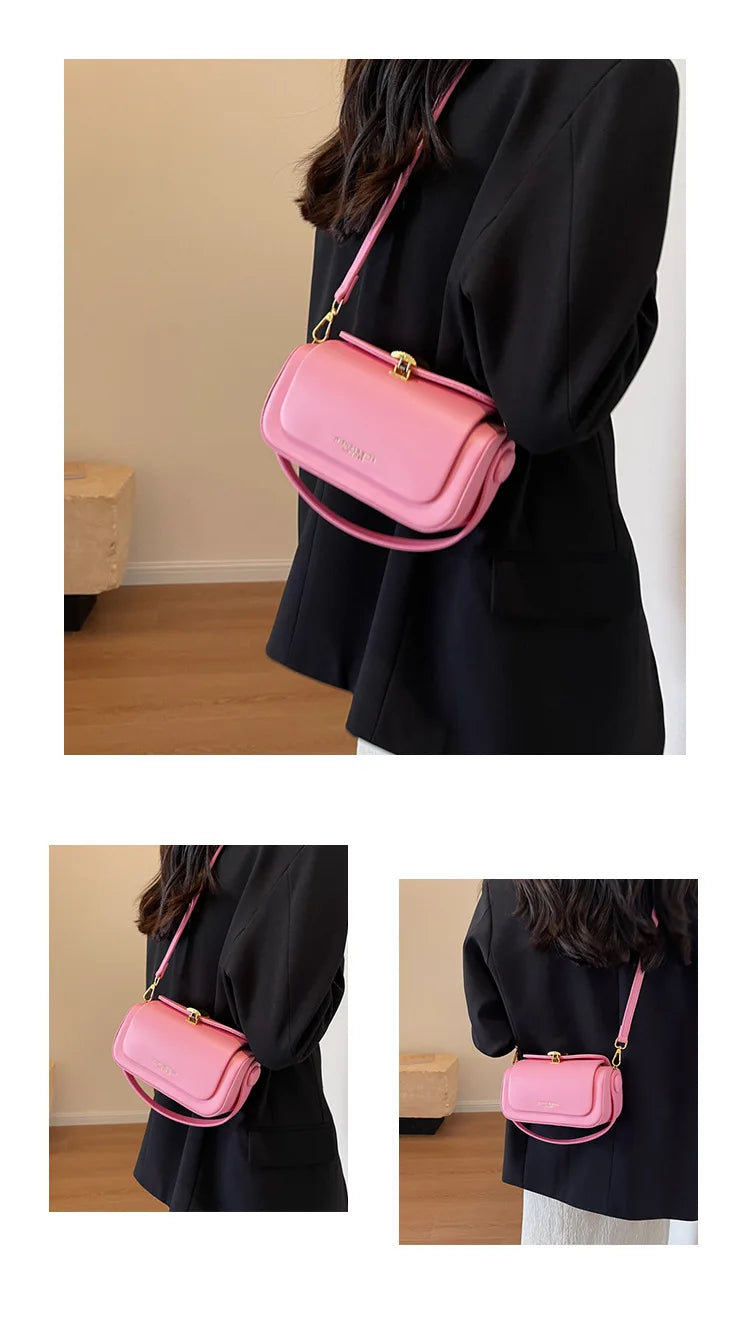 Classic Black Shoulder Bag for Women | Versatile Retro Square Crossbody | Sophisticated Textured Leather Flap Handbag | Fashion-Forward Large Capacity Bag with Elegant Lock Detail Luxegan