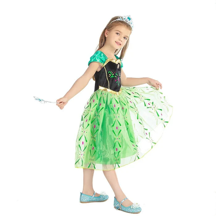Girls' Full-Print Princess Birthday Party Gown | Fancy Shoulderless Carnival Costume for Kids | European Style Ankle-Length Summer A-Line Dress Luxegan