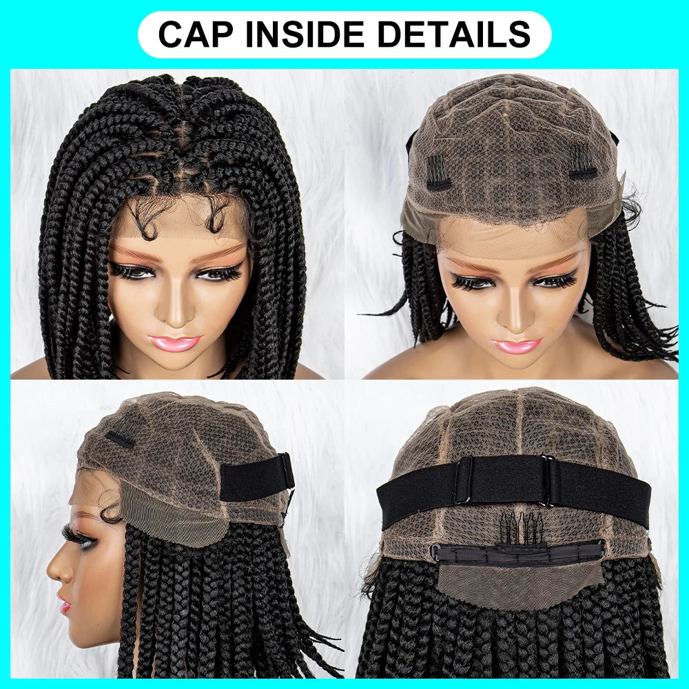 Pelucas trenzadas Bob para mujeres negras Peluca de encaje completo con trenzas estilo cornrow Peluca sintética de encaje frontal con trenzas de caja sin nudos con cabello de bebé