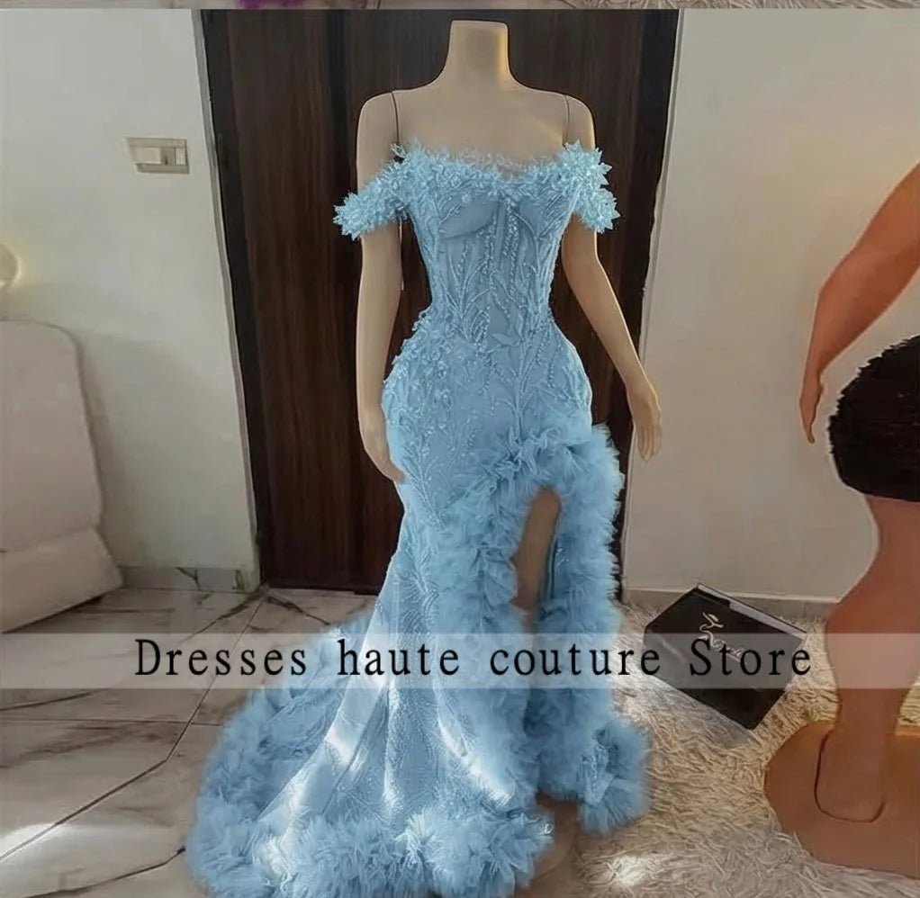 Luxury Pink Diamond Prom Dress | African Women's High Slit Formal Wedding Gown | Exquisite Crystal Beaded Ruffle Evening Dress | Premium Mermaid Floor-Length Sleeveless Robe with Built-in Bra Luxegan