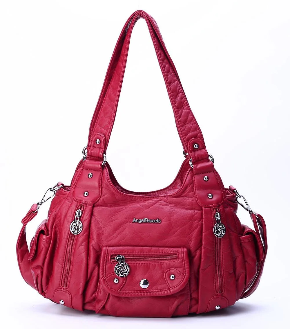 Fashion Women's PU Leather Top-Handle Handbag | Soft Satchel Shoulder Bag & Crossbody Purse (Female Hᴏbos Style) Luxegan