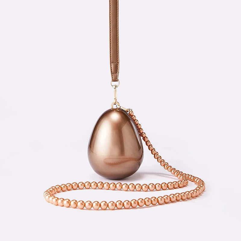 Mini Pearl Beaded Evening Bag | Luxury Egg-Shaped Shoulder Handbag | Fashion Trend "Drop Shape" Crossbody | Chic Acrylic Beaded Necklace Purse for Women (Model 20241125-1) Luxegan