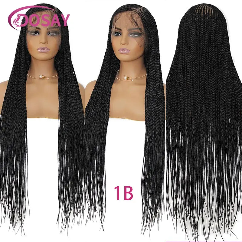 Synthetic Full Lace Front Wig Cornrow Double Braided Wigs For Black Women Box Side Part Braided Lace Wig Faux Locs Braids Wigs Luxegan