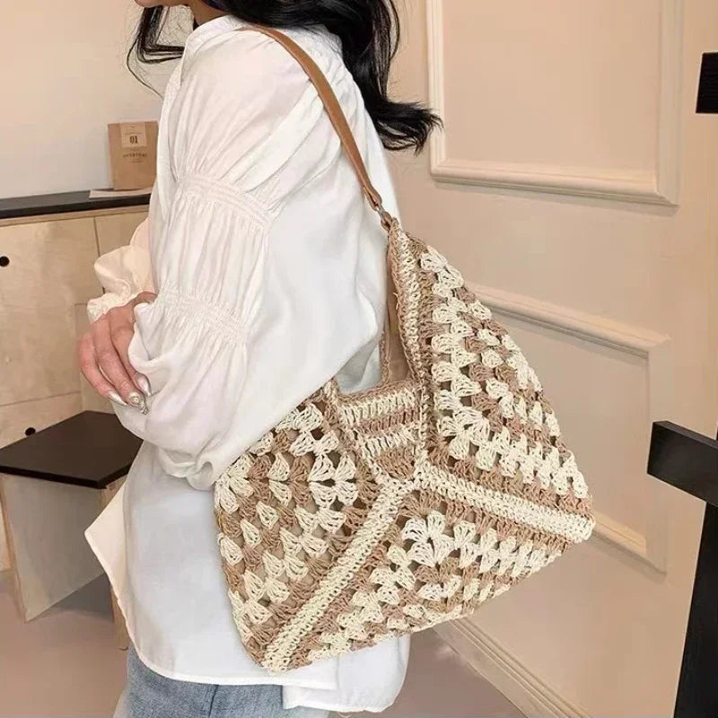 Women's Weaving Top-Handle Tote Bag | Large Portable Shoulder Bag, Summer Beach Purse & Shopper Satchel Luxegan
