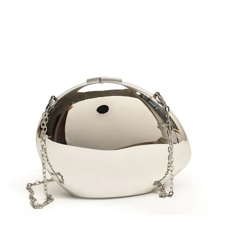 Designer Acrylic Shell Shape Clutch Bag | Gold Silver Women's Evening Party Bag & Cute Shiny Metal Shoulder Crossbody Bags (Small Purse) Luxegan