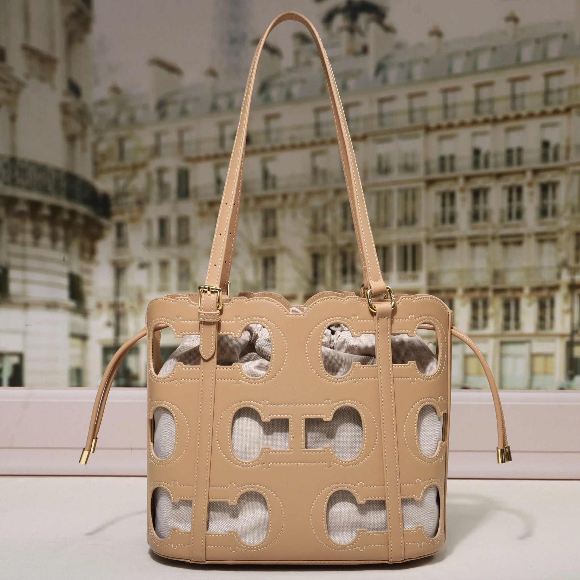 High-End Hollow Out Bucket Tote | Soft Large Capacity Shoulder Bag Luxegan