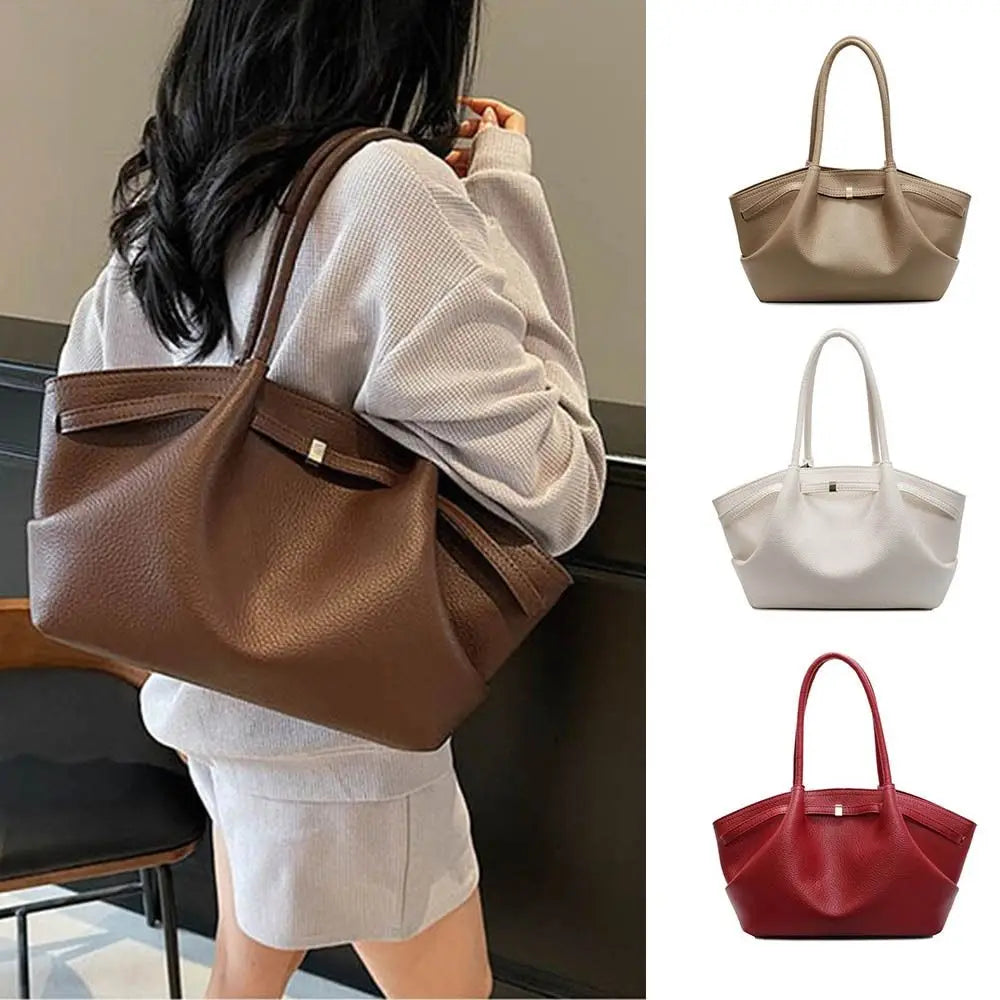 Fashion French PU Leather Shoulder Bag | Elegant Lychee Pattern Women’s Tote | Large Capacity Solid Color Underarm Bag for Party & Daily Use Luxegan