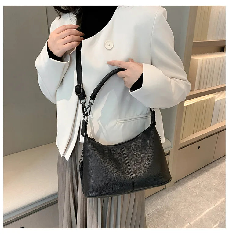 Genuine Leather Women's Bags | Fashion Tassel Women's Handbags & Crossbody Bags (Solid Colours Satchel Large Capacity) Luxegan