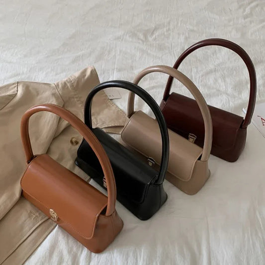 Fashion Retro Women's Shoulder Bag | Simple Solid Colour Handbag & Vintage Underarm Bag (Unisex Tote) Luxegan