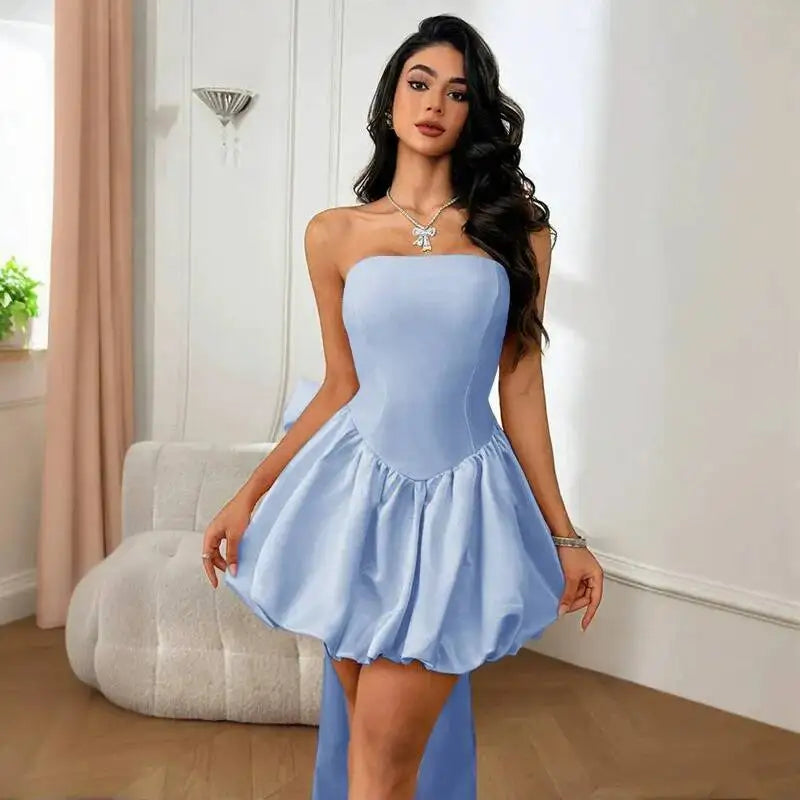 Townlike Bow Backless Sexy Party Dress Women Mini 2025 Spring Summer Dress Waist Wrap A-line Ball Gown Dresses